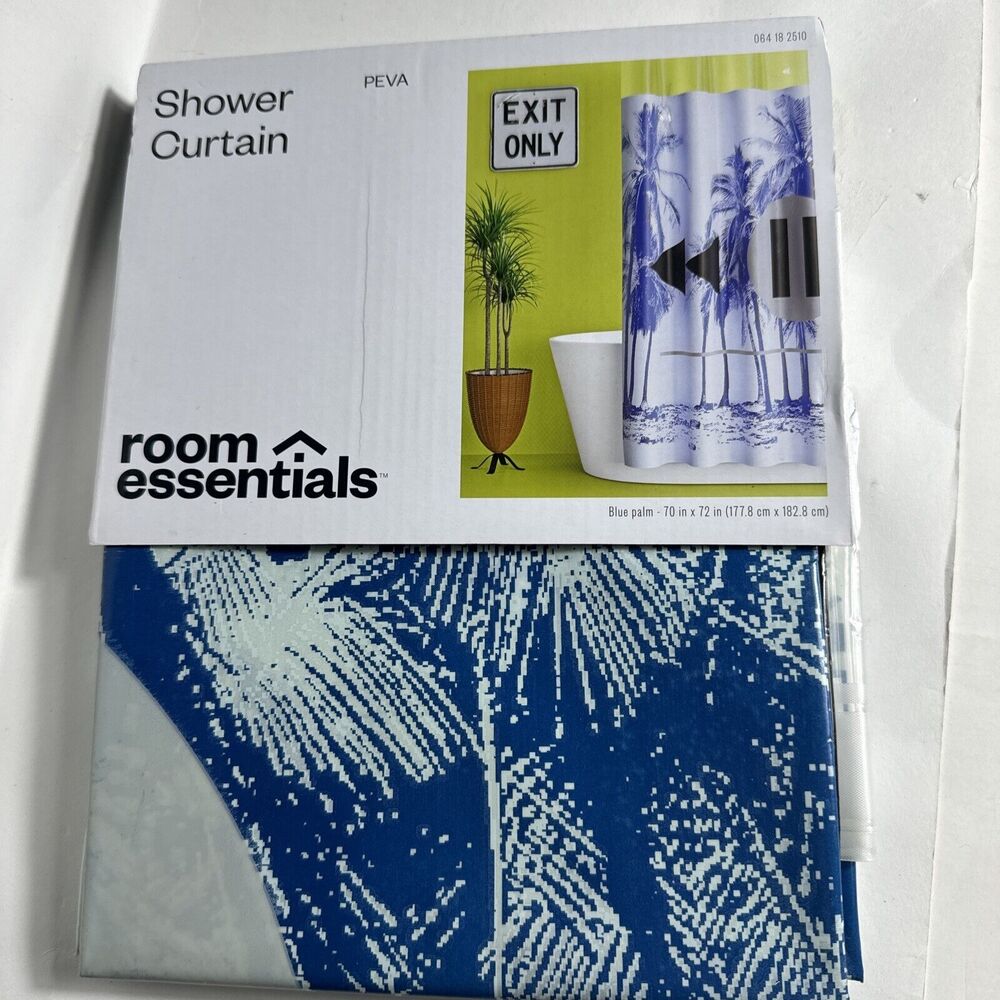 Room essential shower curtain Blue Palm 70" x 72" peva exit only